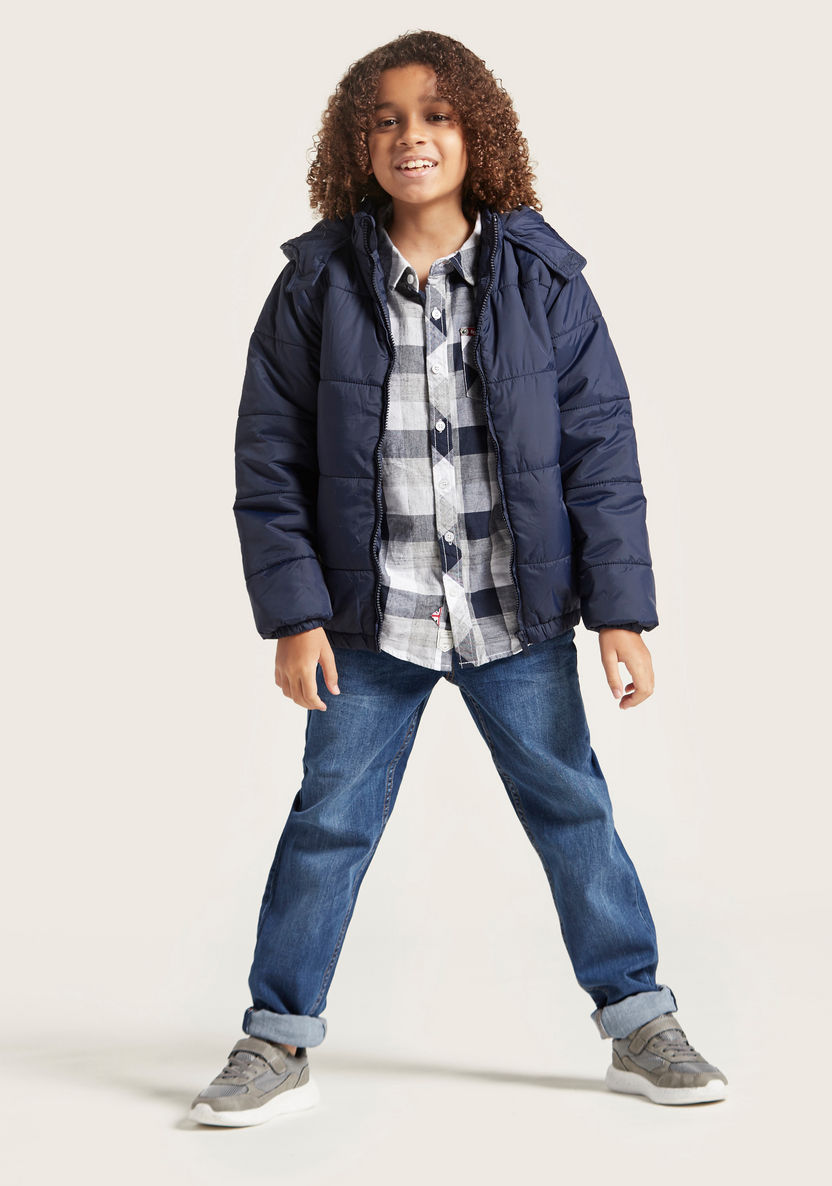 Juniors Quilted Jacket with Hooded Neck and Zip Closure-Coats and Jackets-image-4