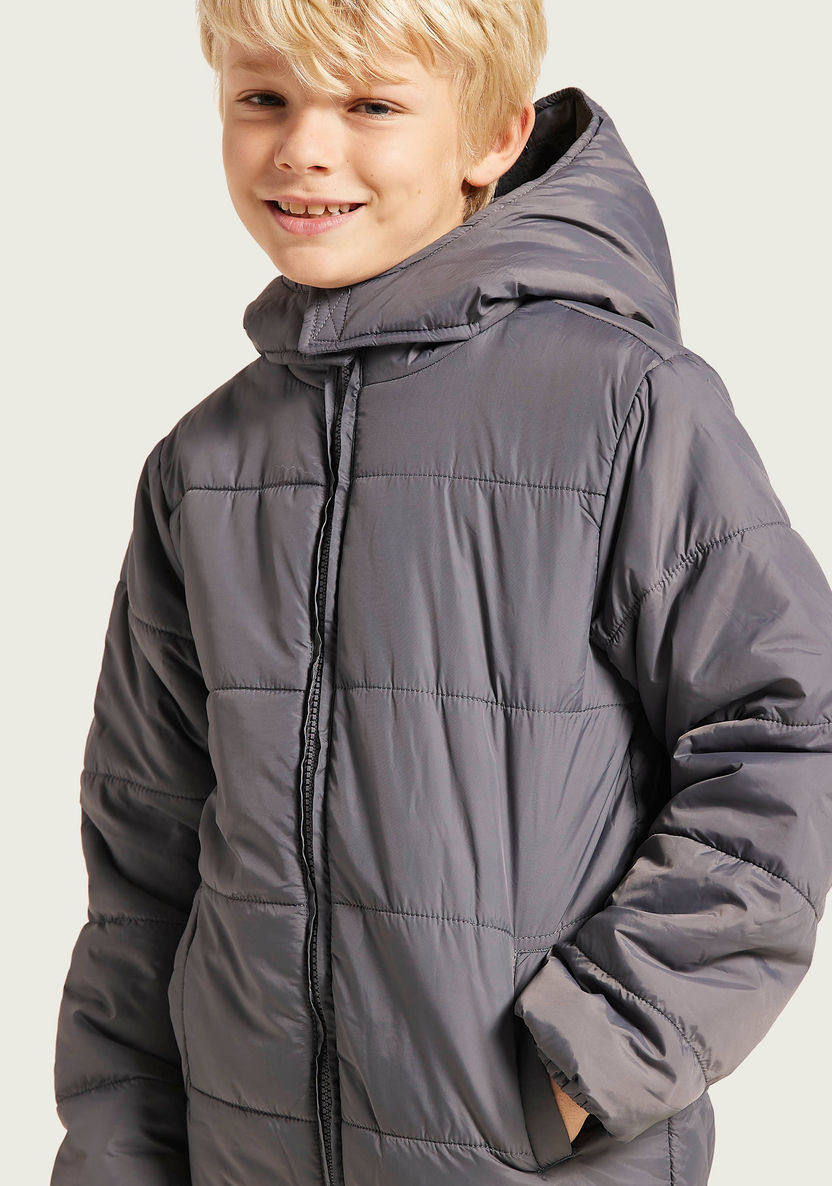 Juniors Quilted Jacket with Hooded Neck and Zip Closure-Coats and Jackets-image-2