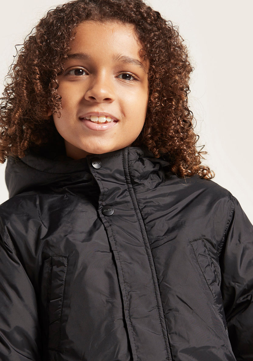 Juniors Solid Padded Jacket with Long Sleeves and Hood-Coats and Jackets-image-2
