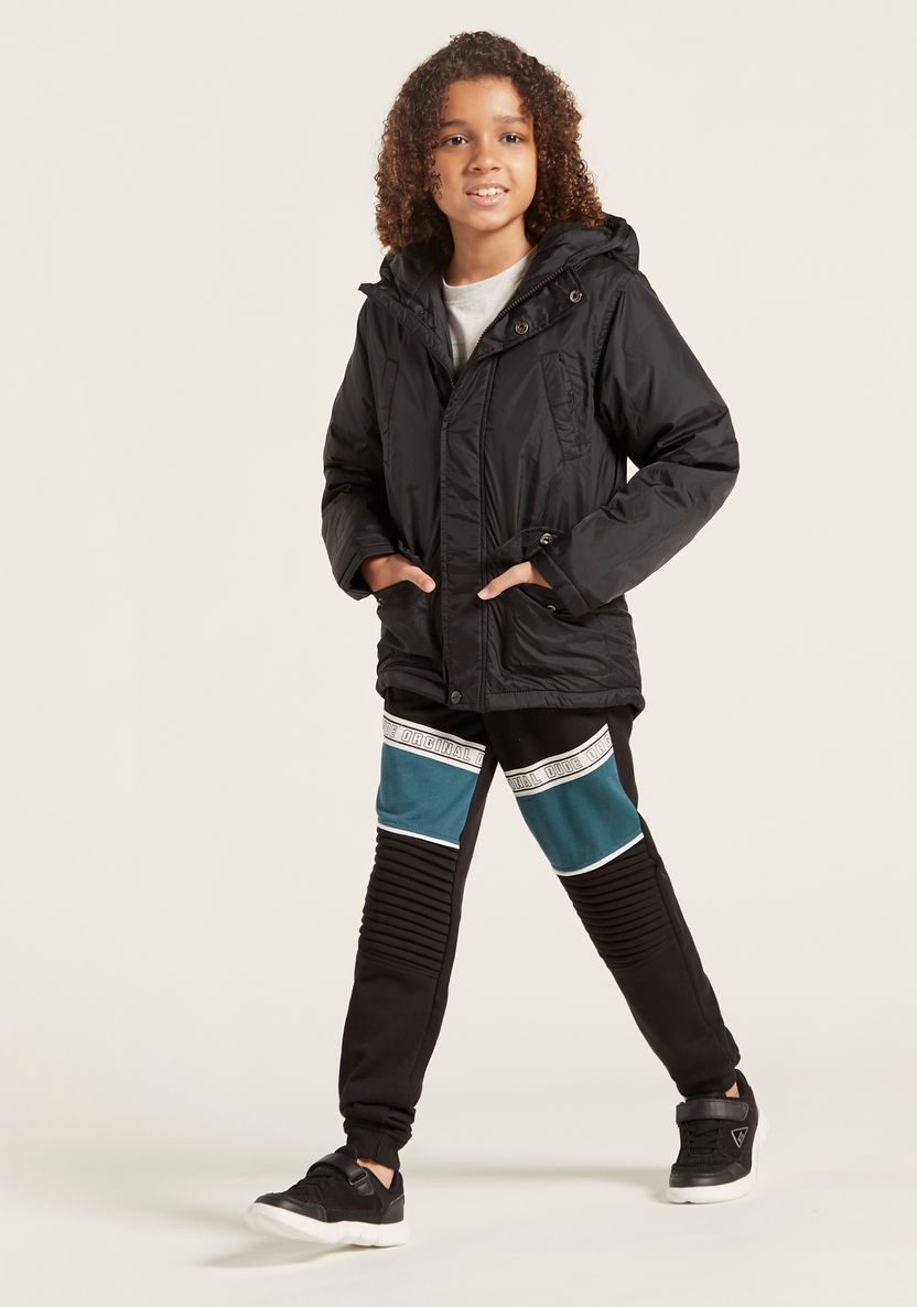 Juniors Solid Padded Jacket with Long Sleeves and Hood-Coats and Jackets-image-3