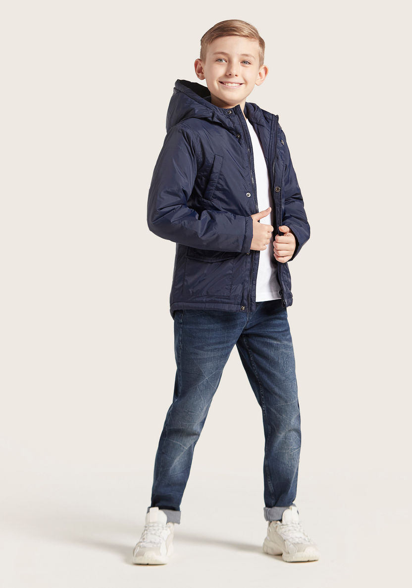 Juniors Solid Padded Jacket with Long Sleeves and Hood-Coats and Jackets-image-4