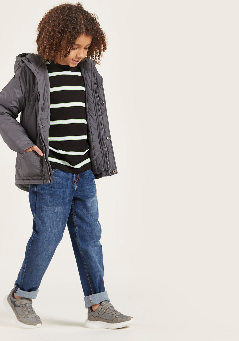 Juniors Solid Padded Jacket with Long Sleeves and Hood-Coats and Jackets-image-0