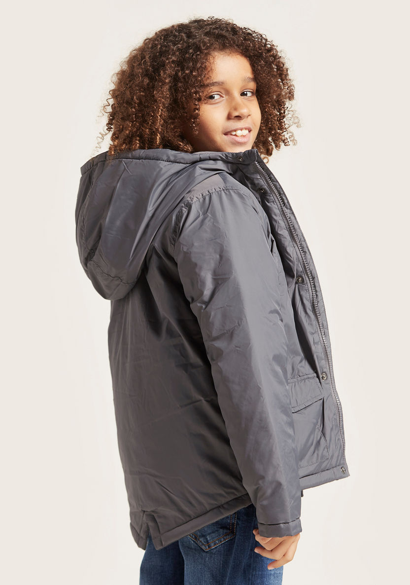 Juniors Solid Padded Jacket with Long Sleeves and Hood-Coats and Jackets-image-3