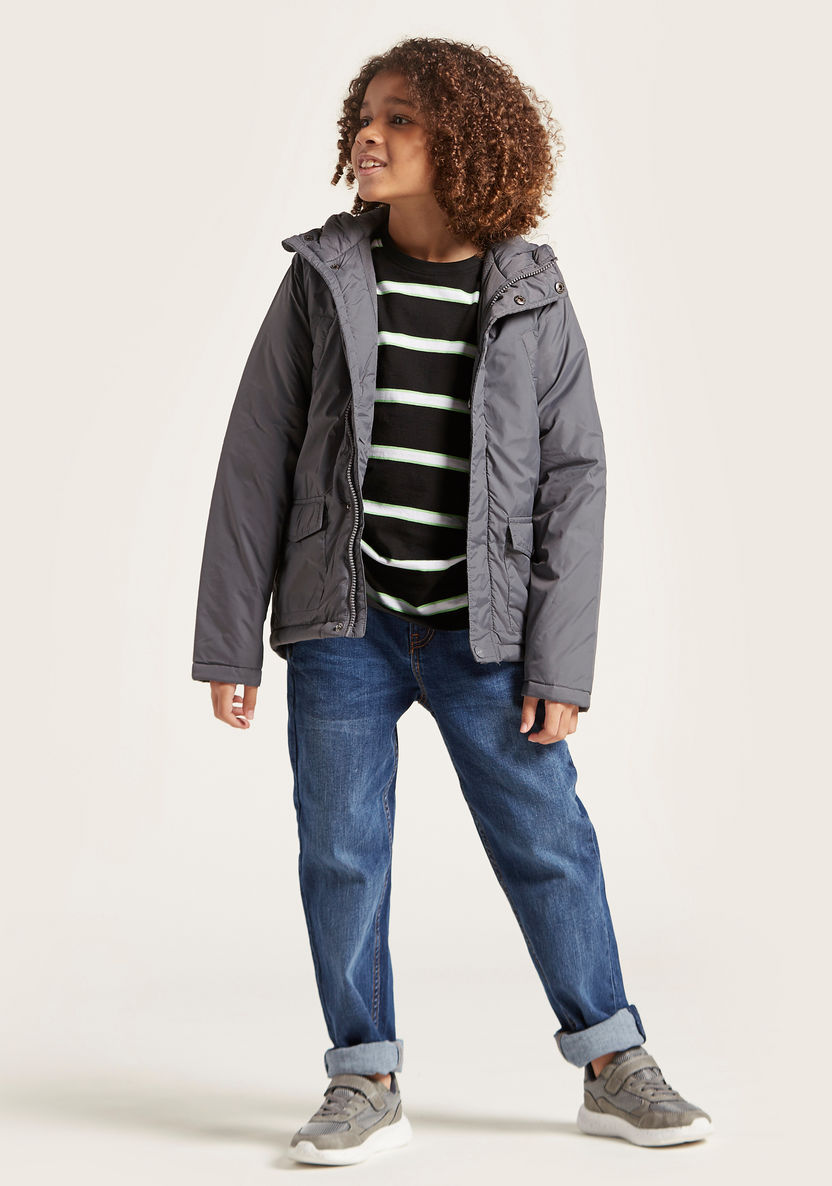 Juniors Solid Padded Jacket with Long Sleeves and Hood-Coats and Jackets-image-4