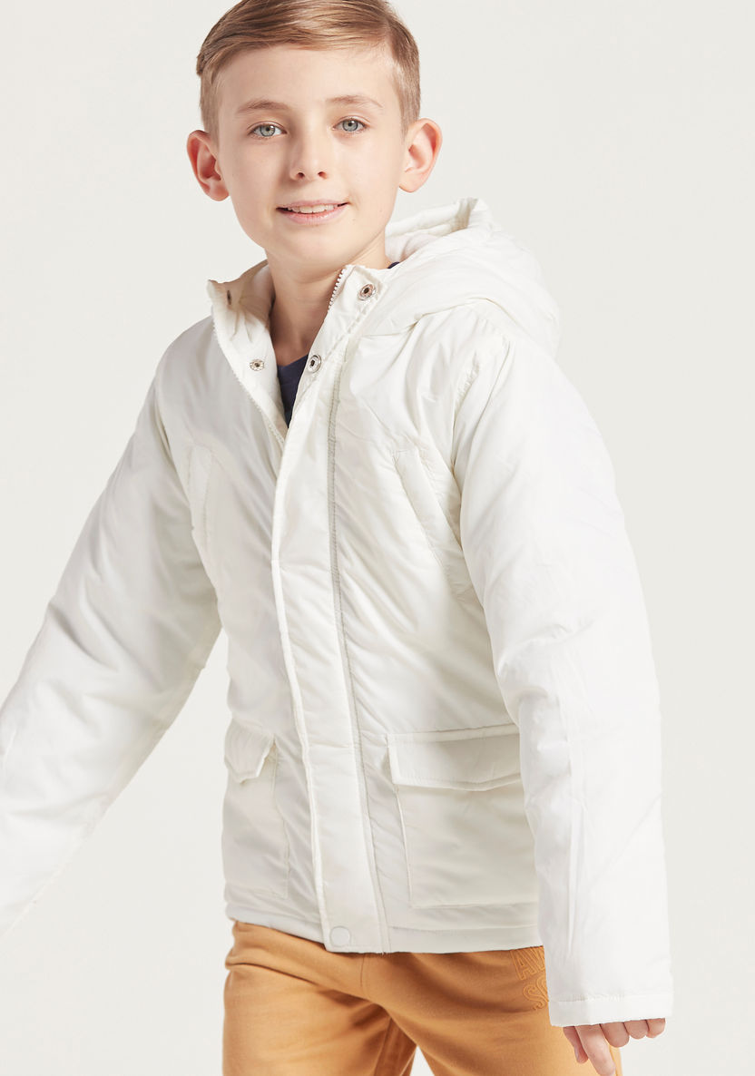 Juniors Solid Padded Jacket with Long Sleeves and Hood-Coats and Jackets-image-1