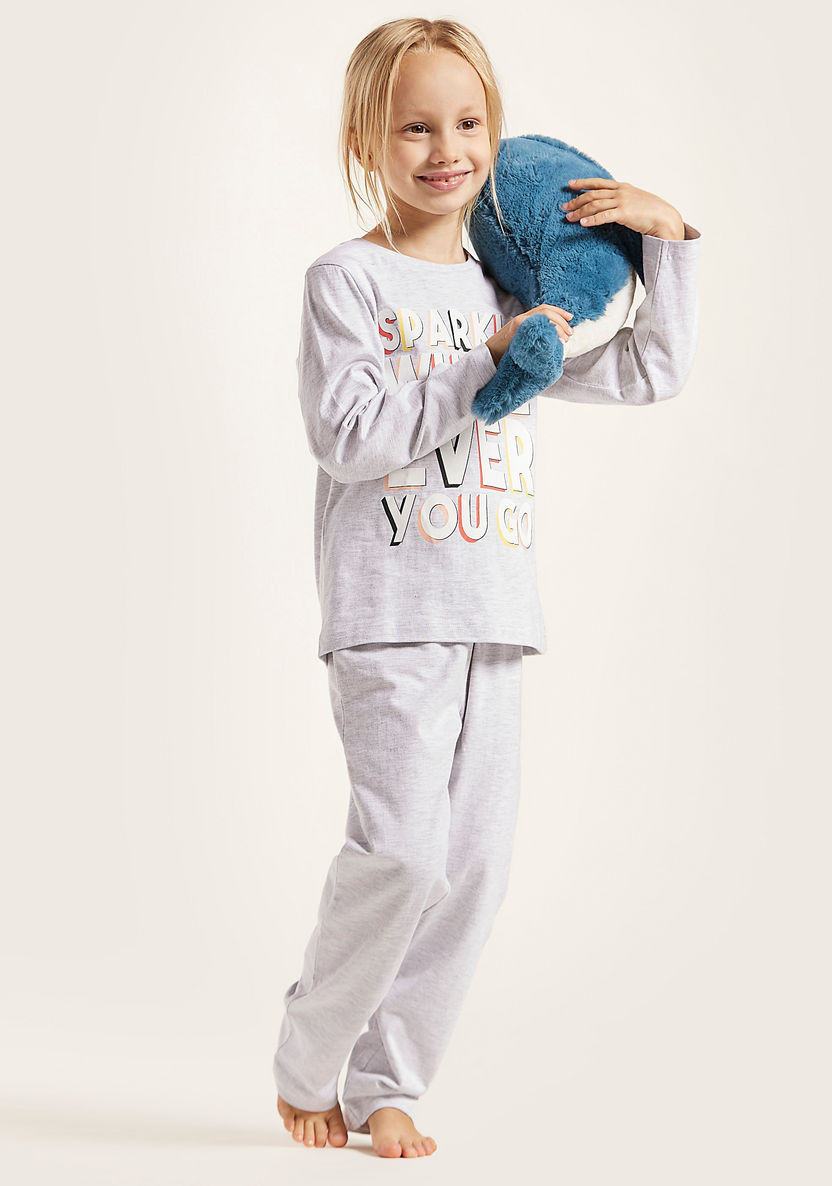 Juniors Printed Long Sleeves T-shirt and Pyjama - Pack of 2-Multipacks-image-0
