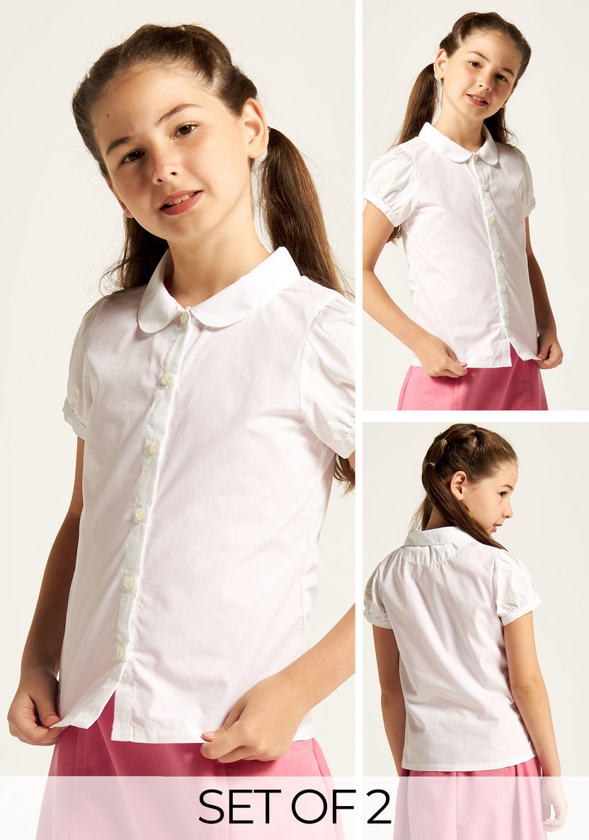 Juniors Solid Shirt with Collar and Short Sleeves - Set of 2-Tops-image-0