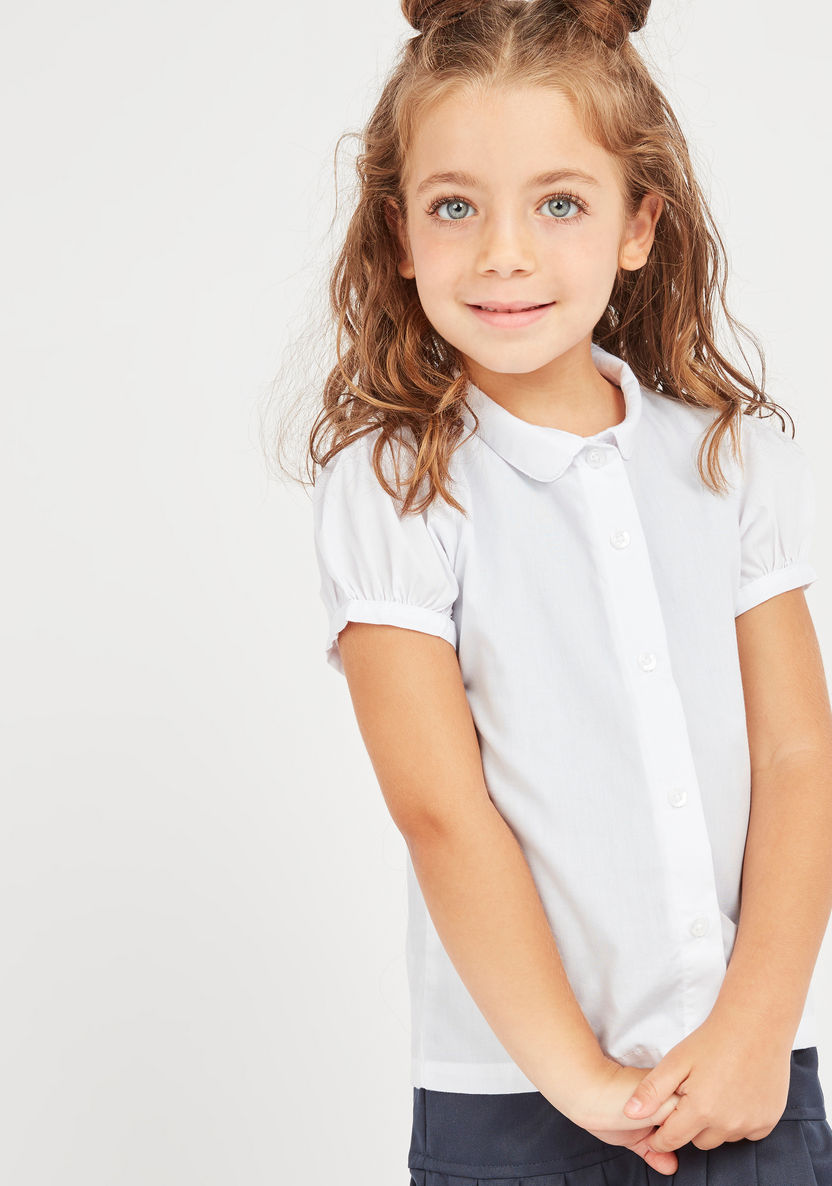 Juniors Solid Shirt with Peter Pan Collar and Puff Sleeves-Tops-image-1