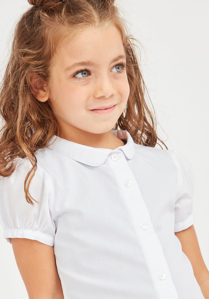 Juniors Solid Shirt with Peter Pan Collar and Puff Sleeves-Tops-image-3