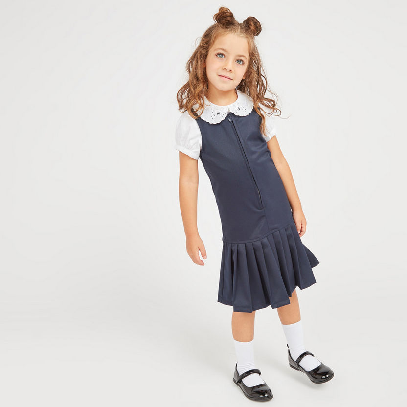 Juniors Solid Top with Schiffli Detail Collar and Short Sleeves-Blouses-image-3