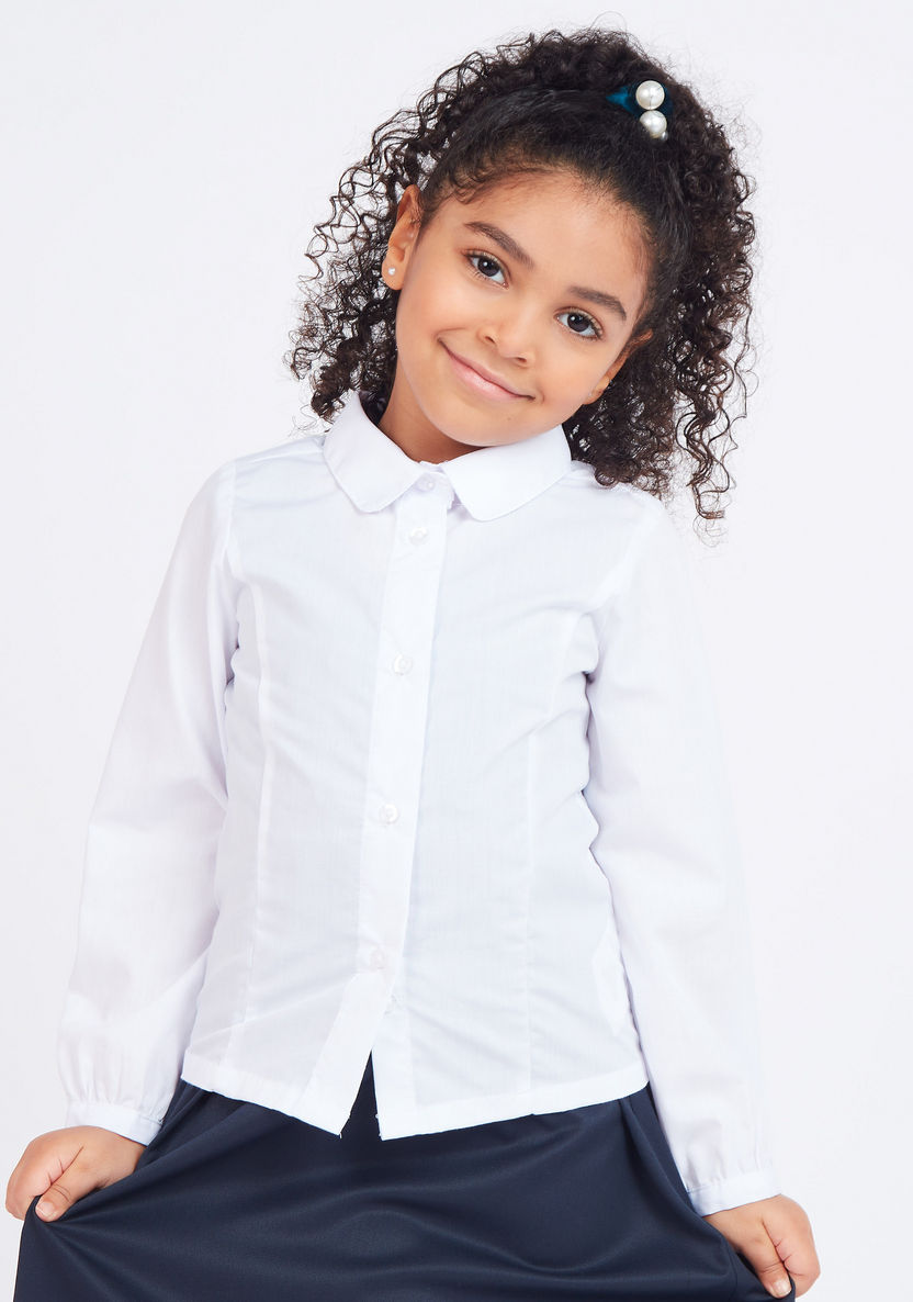 Juniors Solid Shirt with Spread Collar and Bishop Sleeves-Tops-image-0