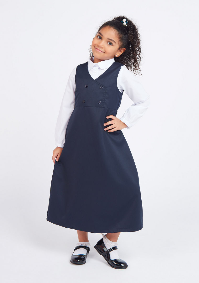 Juniors Solid Shirt with Spread Collar and Bishop Sleeves-Tops-image-1