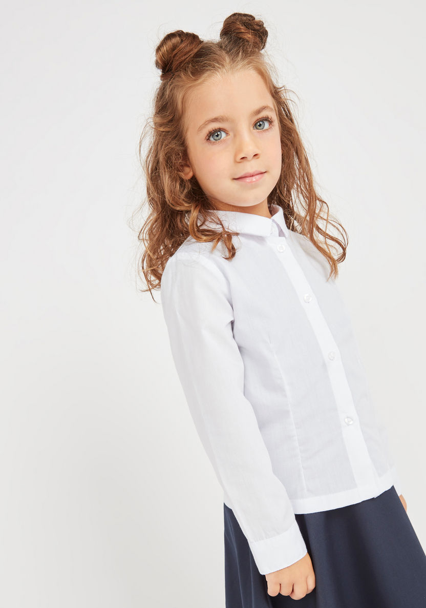 Juniors Solid Shirt with Point Collar and Long Sleeves-Tops-image-0