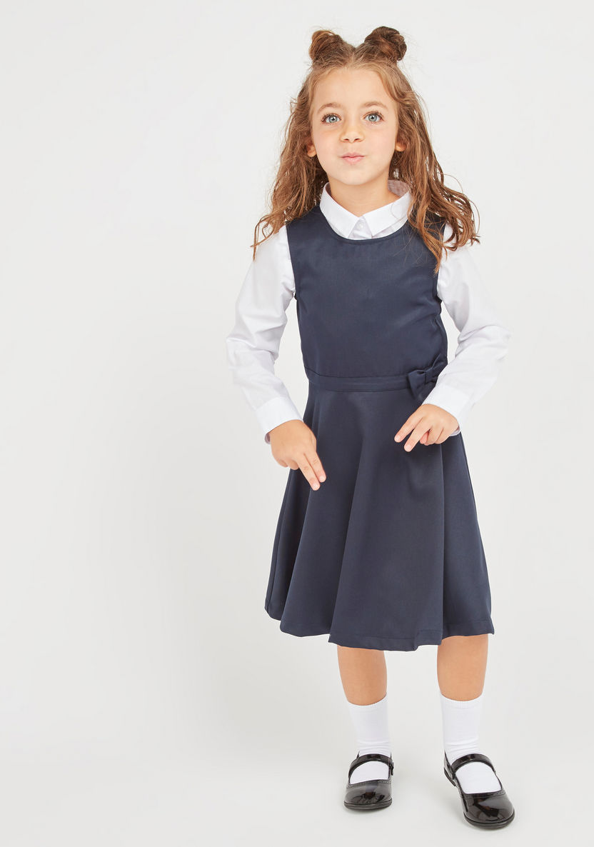 Juniors Solid Shirt with Point Collar and Long Sleeves-Tops-image-2