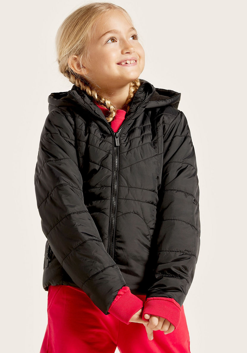 Juniors Solid Padded Jacket with Long Sleeves and Hood-Coats and Jackets-image-1