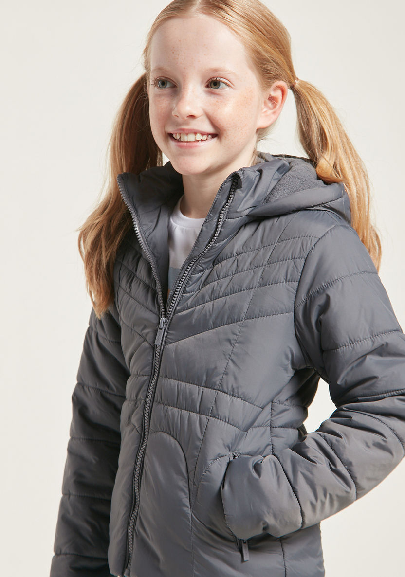 Juniors Solid Padded Jacket with Long Sleeves and Hood-Coats and Jackets-image-2