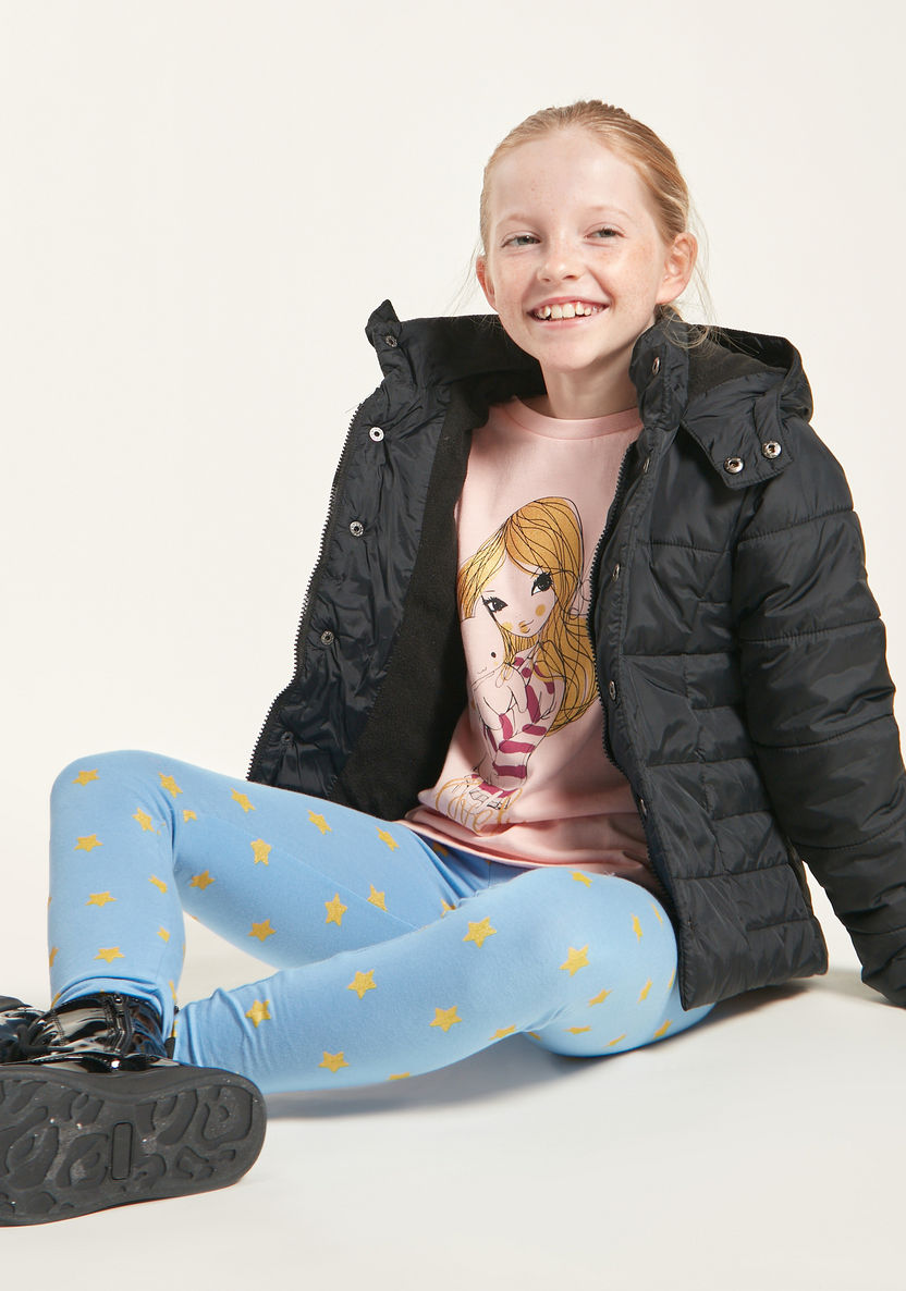 Juniors Padded Jacket with Long Sleeves and Pocket Detail-Coats and Jackets-image-0