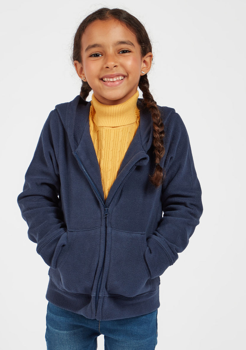 Juniors Solid Hoodie Jacket with Long Sleeves and Pockets-Tops-image-1