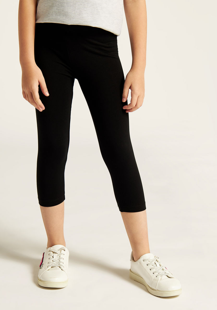Juniors Solid Leggings with Elasticated Waistband-Bottoms-image-0