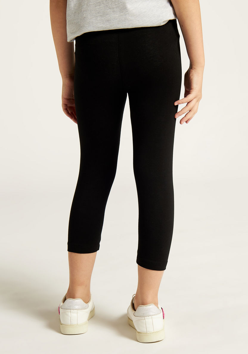 Juniors Solid Leggings with Elasticated Waistband-Bottoms-image-3
