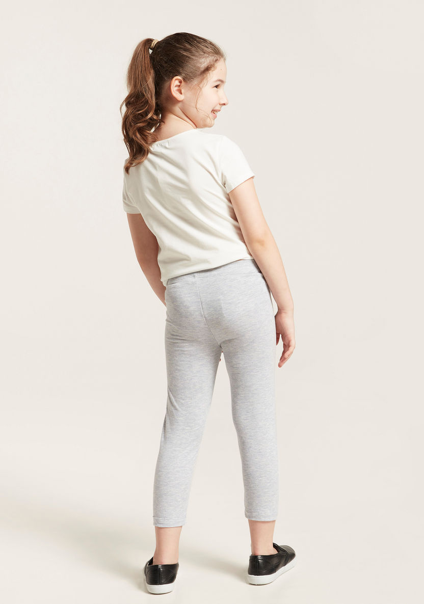 Juniors Solid Leggings with Elasticated Waistband-Bottoms-image-3