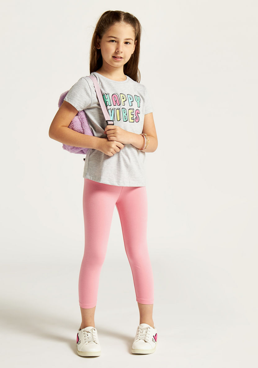 Juniors Solid Leggings with Elasticated Waistband-Bottoms-image-0