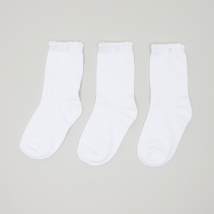 Juniors Solid Socks with Scalloped Detail - Set of 3