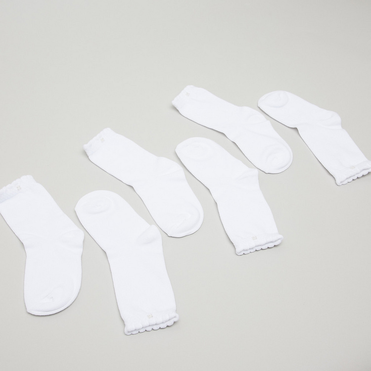 Juniors Solid Socks with Scalloped Detail - Set of 3