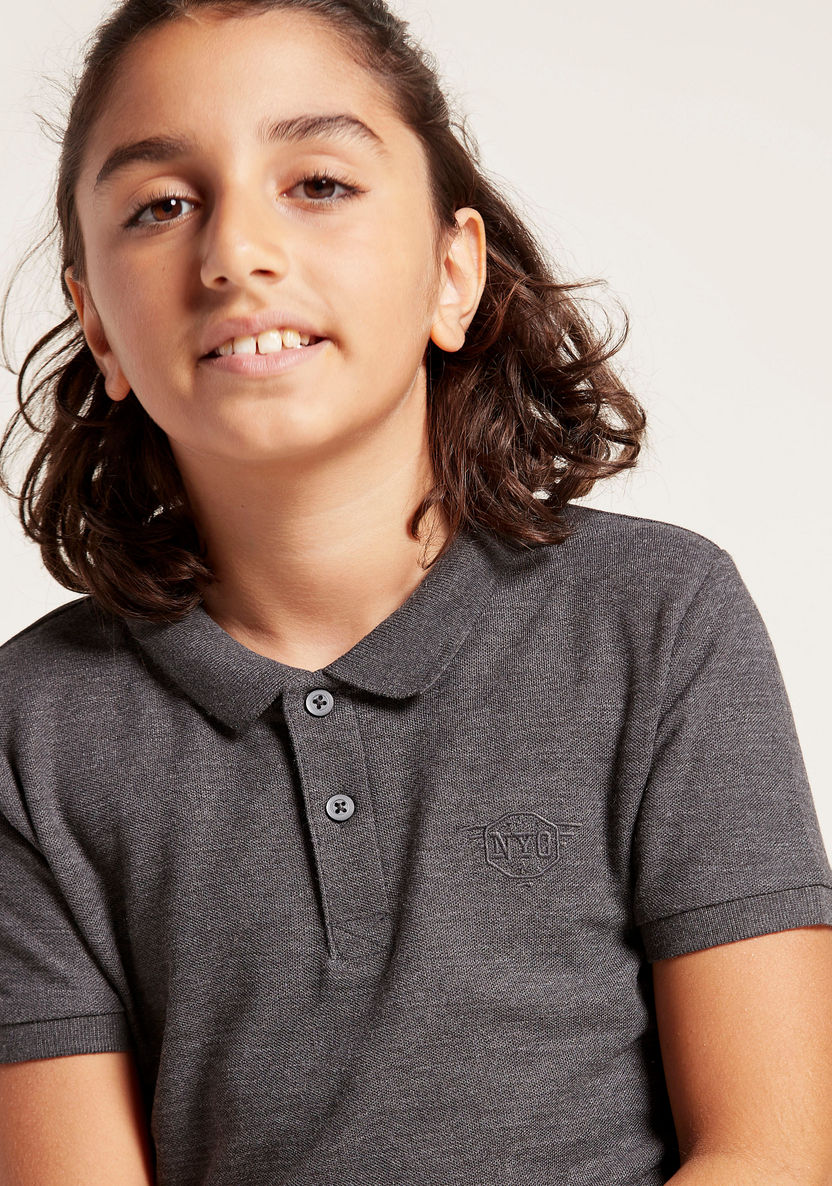 Juniors Solid Polo T-shirt with Collar and Short Sleeves-T Shirts-image-2