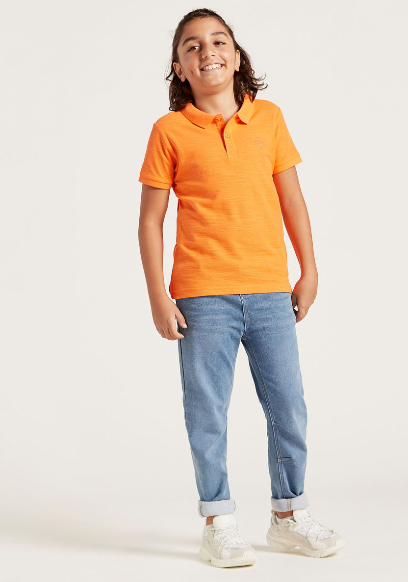 Juniors Solid Polo T-shirt with Collar and Short Sleeves-T Shirts-image-2