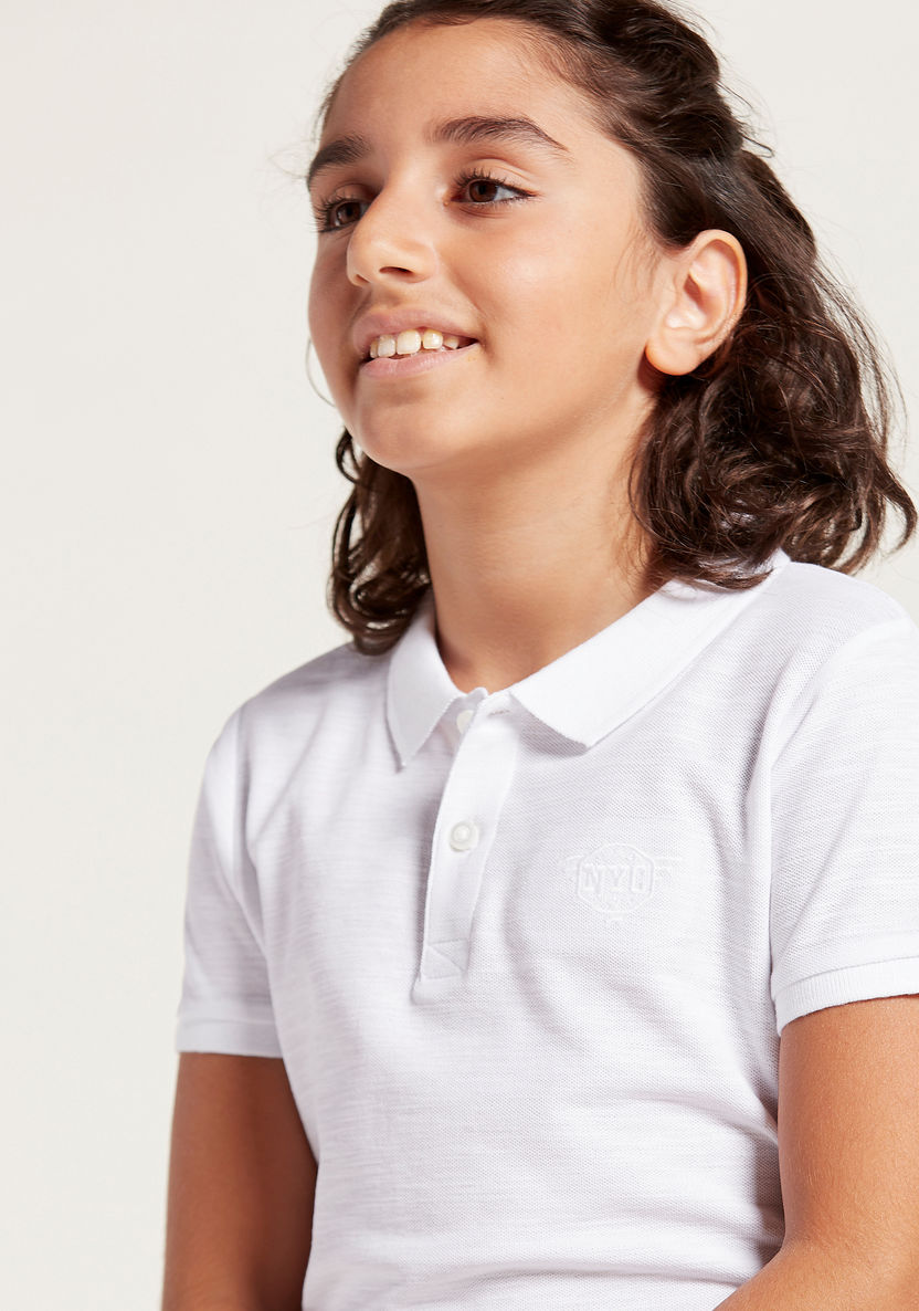 Juniors Solid Polo T-shirt with Collar and Short Sleeves-T Shirts-image-1