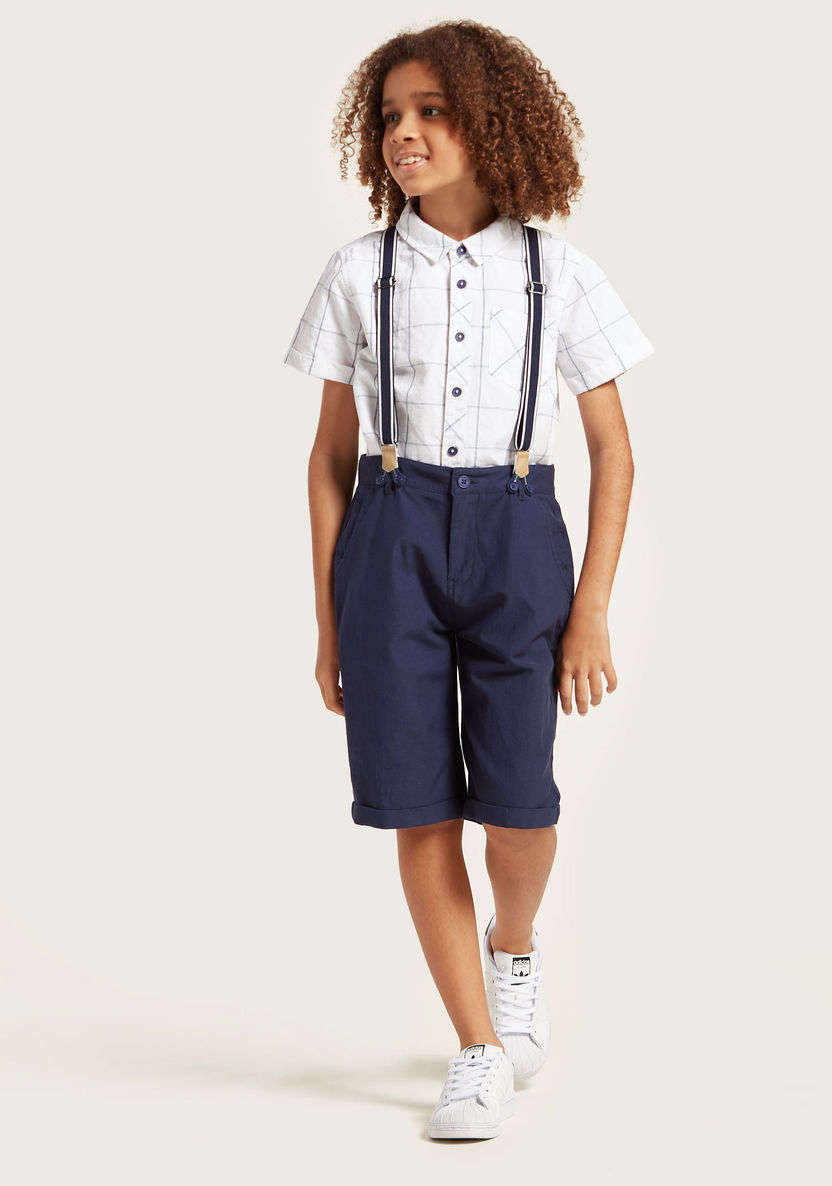 Juniors Chequered Shirt and Shorts with Suspenders Set-Clothes Sets-image-0