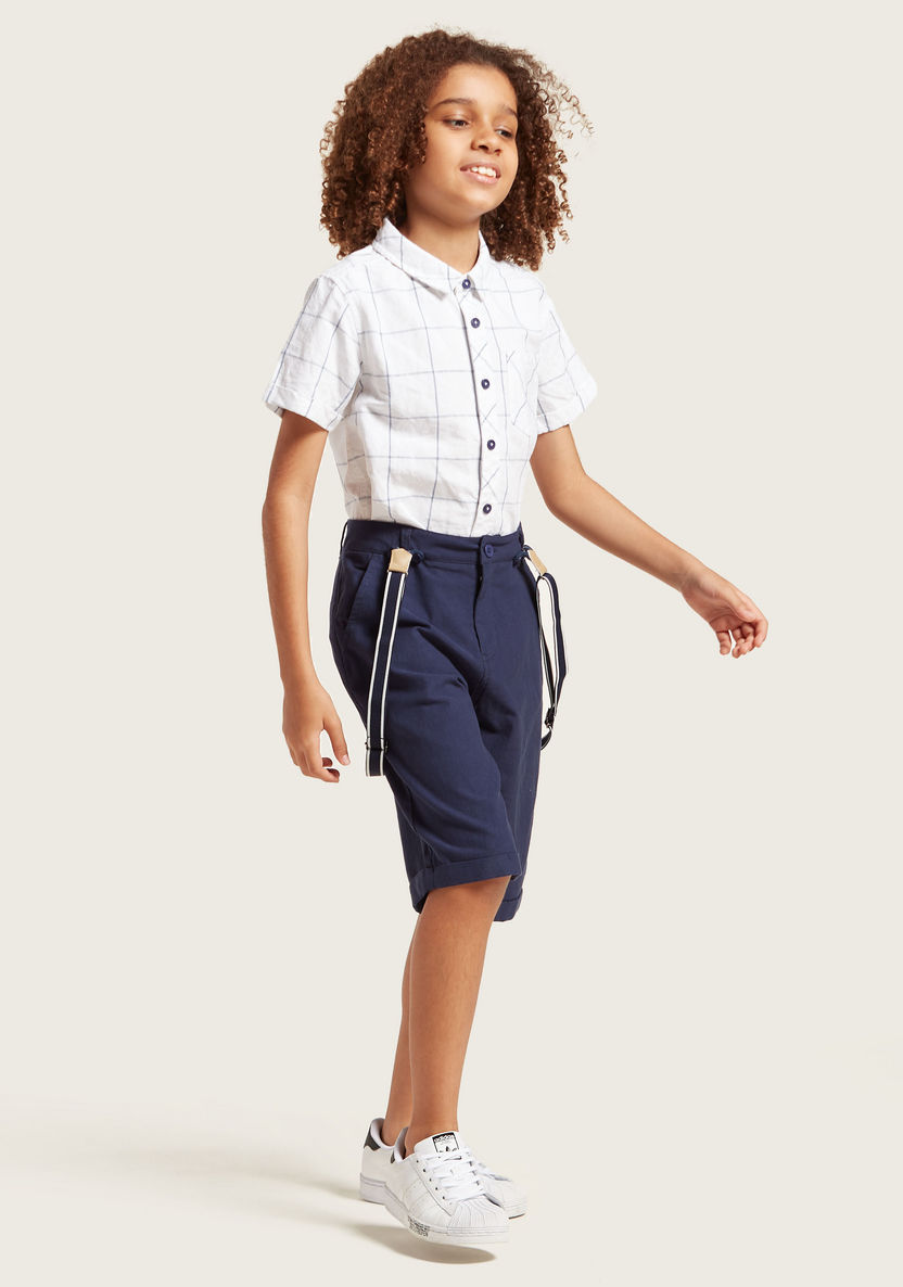 Juniors Chequered Shirt and Shorts with Suspenders Set-Clothes Sets-image-3