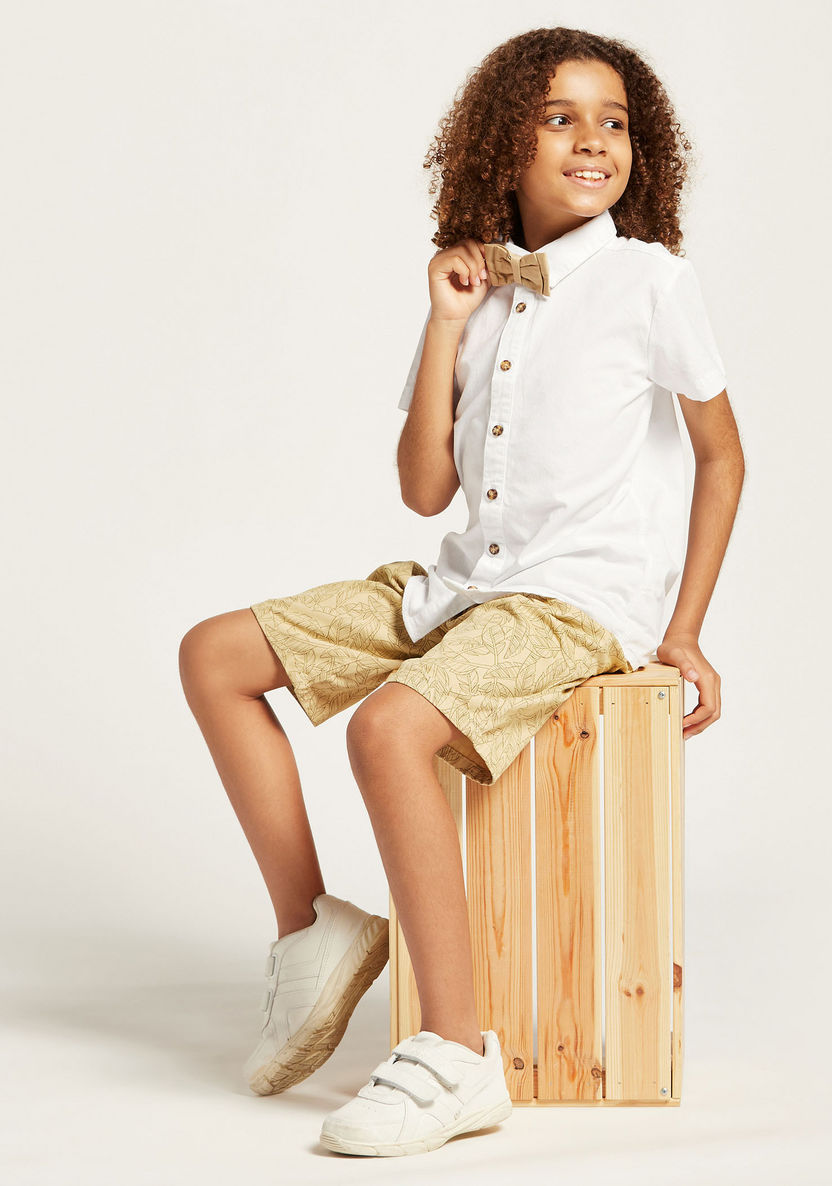 Juniors Solid Bow Detailed Shirt and Printed Shorts Set-Clothes Sets-image-0