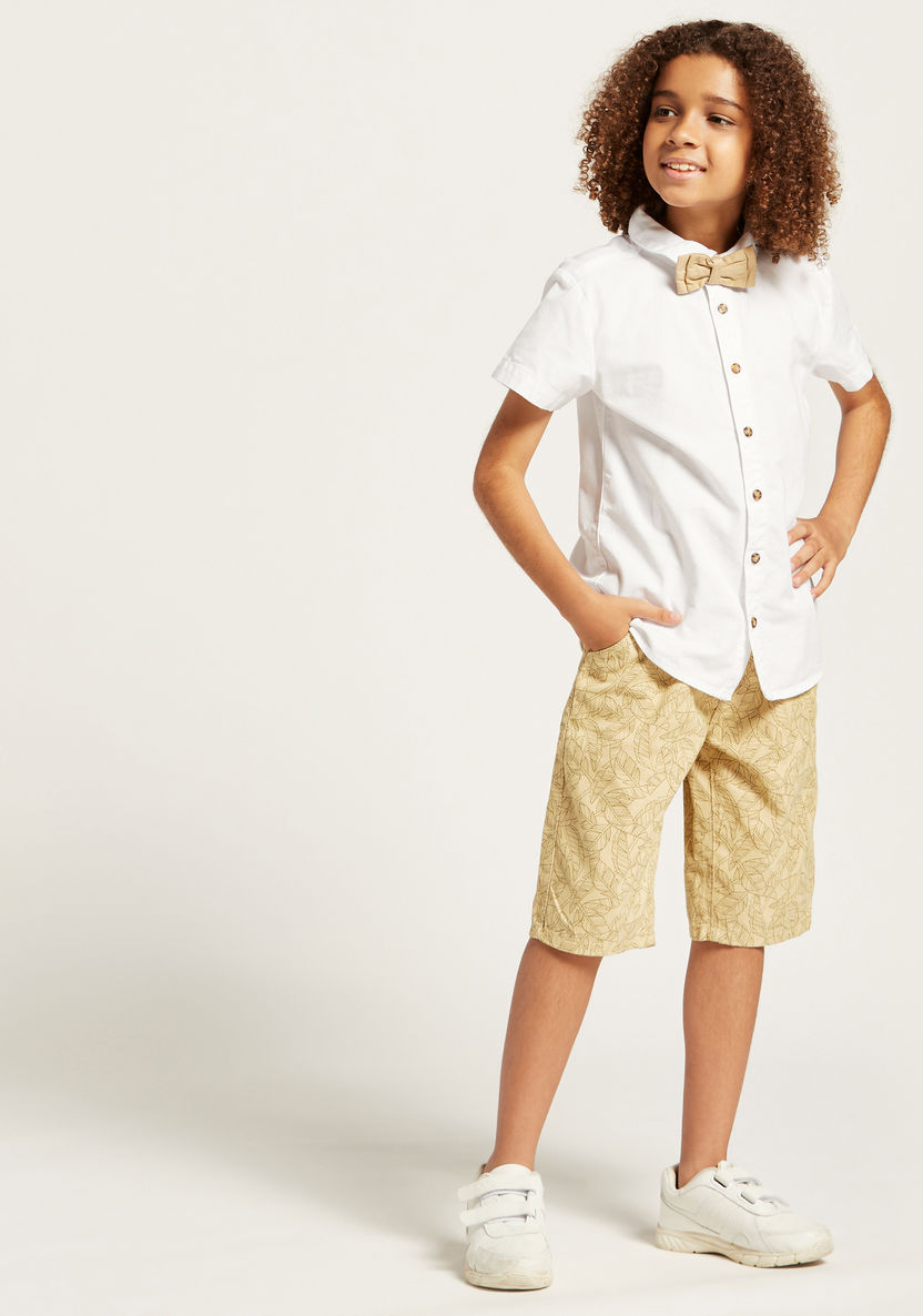 Juniors Solid Bow Detailed Shirt and Printed Shorts Set-Clothes Sets-image-2