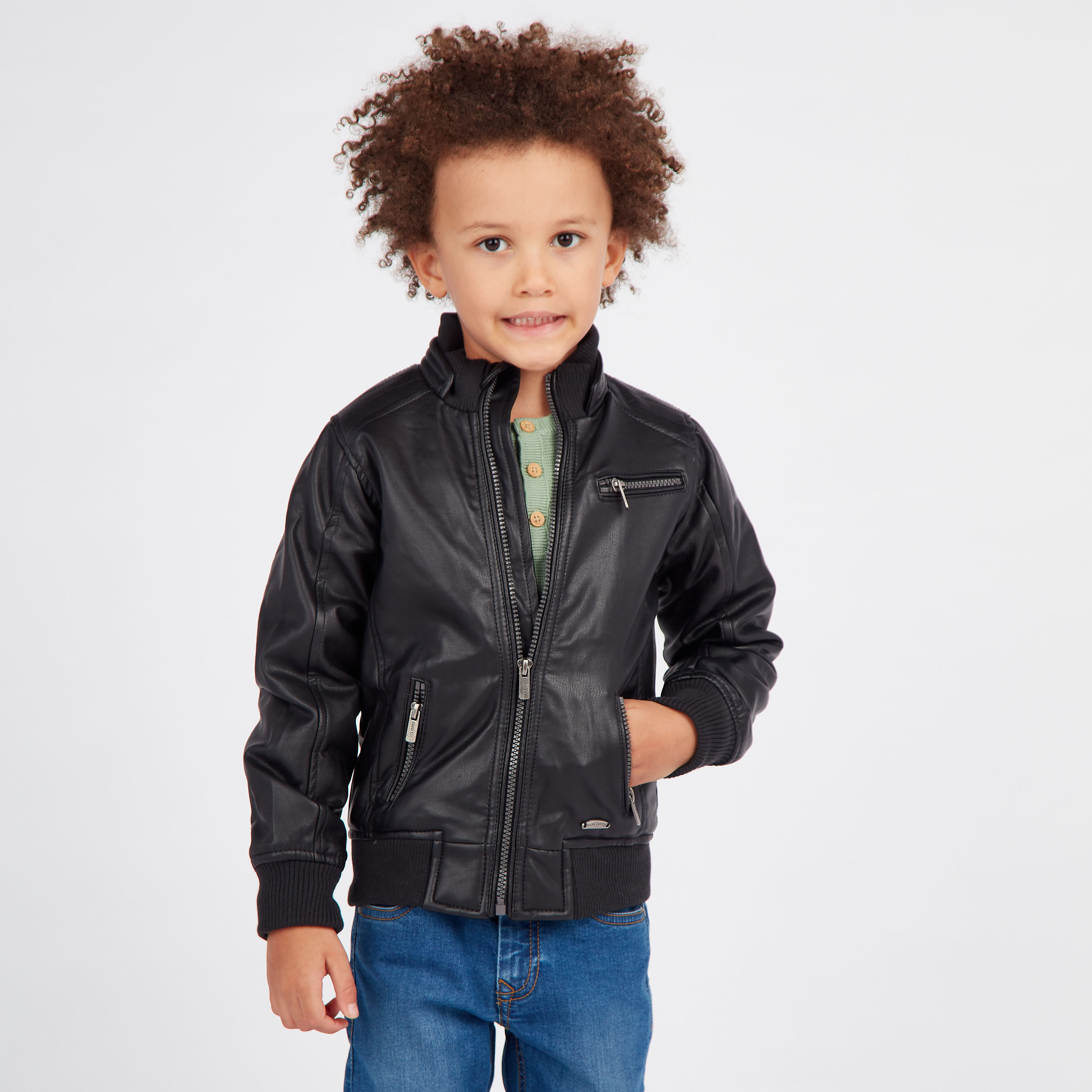 Buy Lee Cooper Solid Biker Jacket with High Neck and Long Sleeves Online for Boys Centrepoint Bahrain