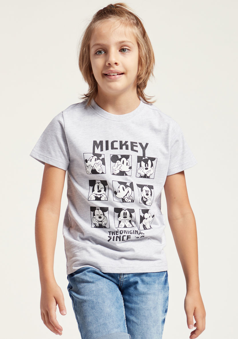 Mickey Mouse Graphic Print T-shirt with Short Sleeves-T Shirts-image-1