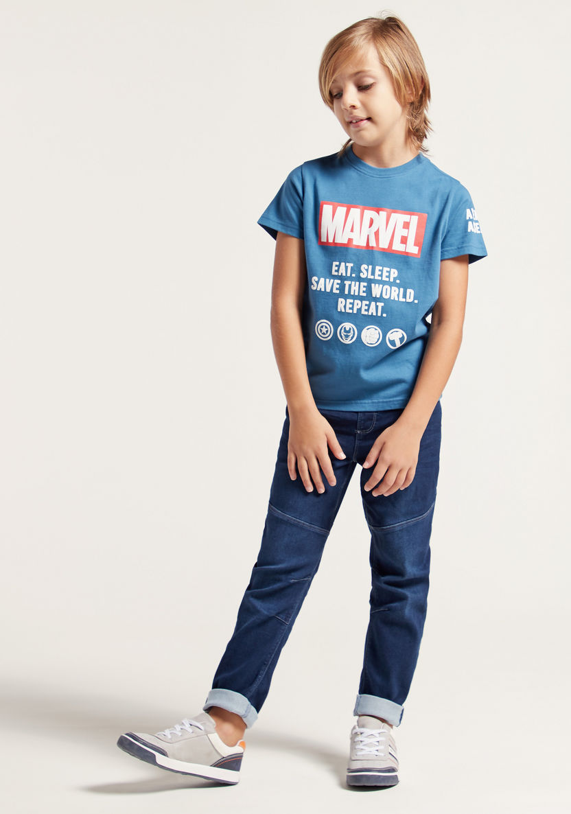 Marvel Graphic Print Round Neck T-shirt with Short Sleeves-T Shirts-image-0