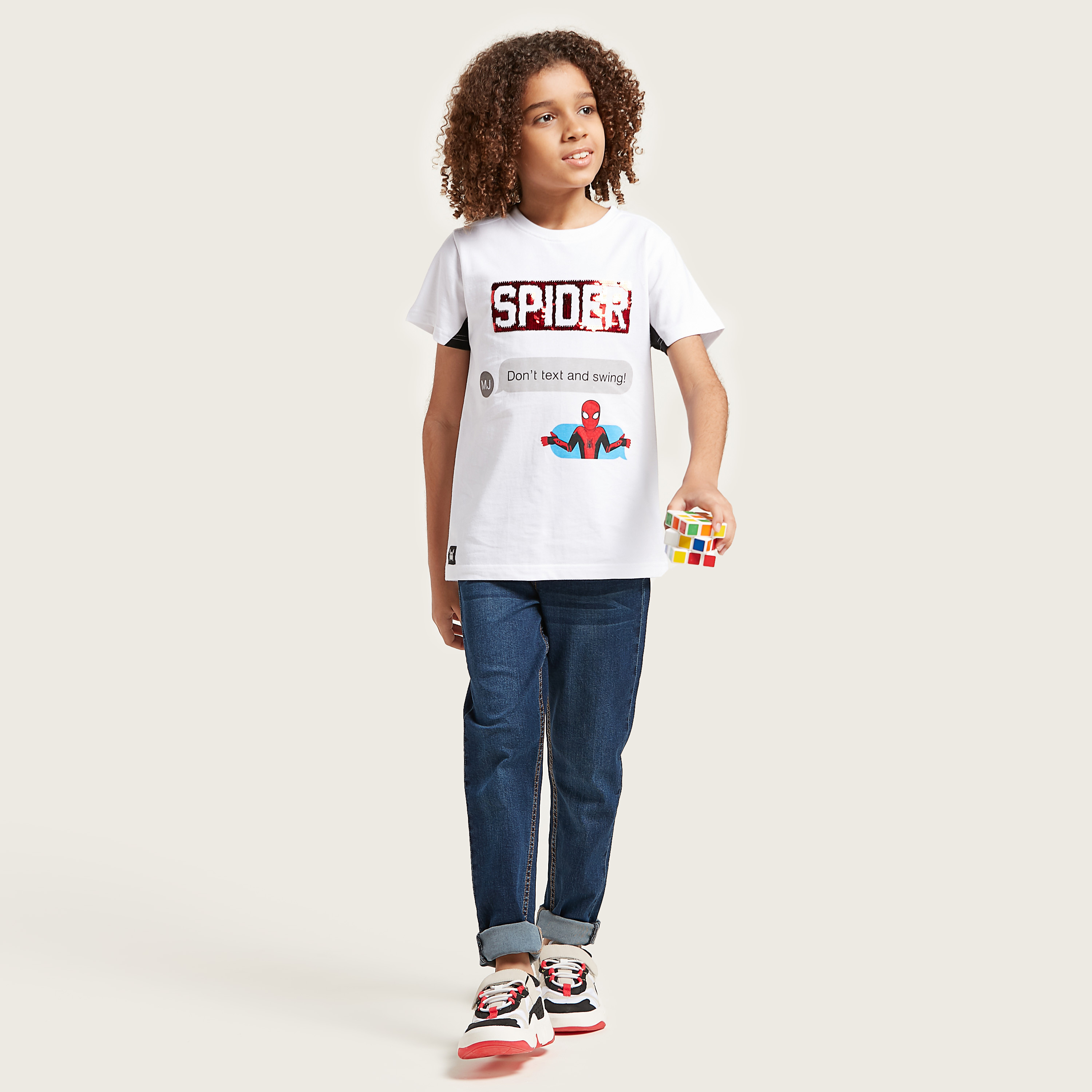 Spider-Man Graphic Print T-Shirt with Sequin Detail-boys-clothing-tshirtsandpolos-image-1