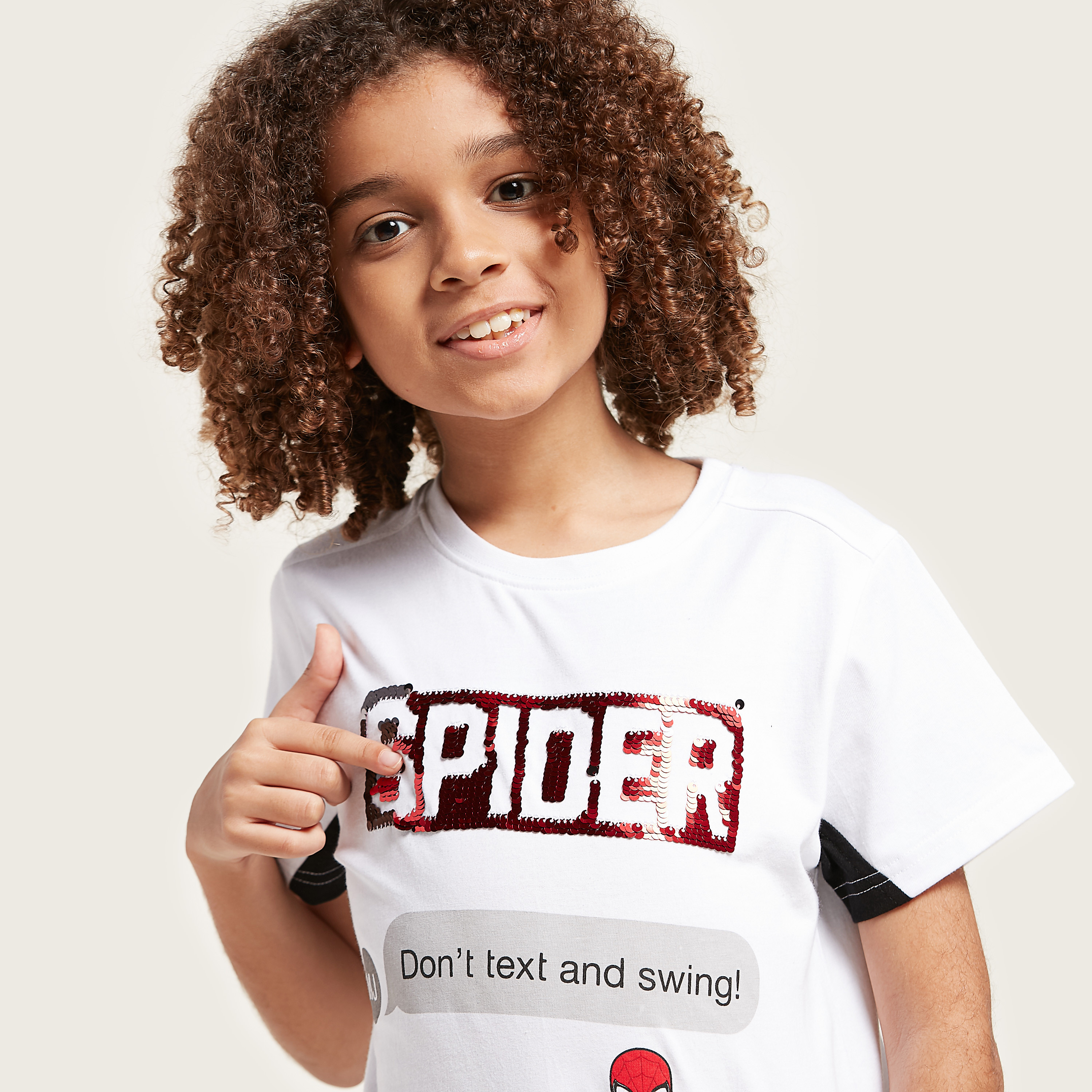 Spider-Man Graphic Print T-Shirt with Sequin Detail-boys-clothing-tshirtsandpolos-image-2