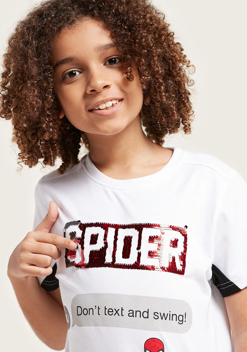 Spider-Man Graphic Print T-shirt with Sequin Detail-T Shirts-image-1