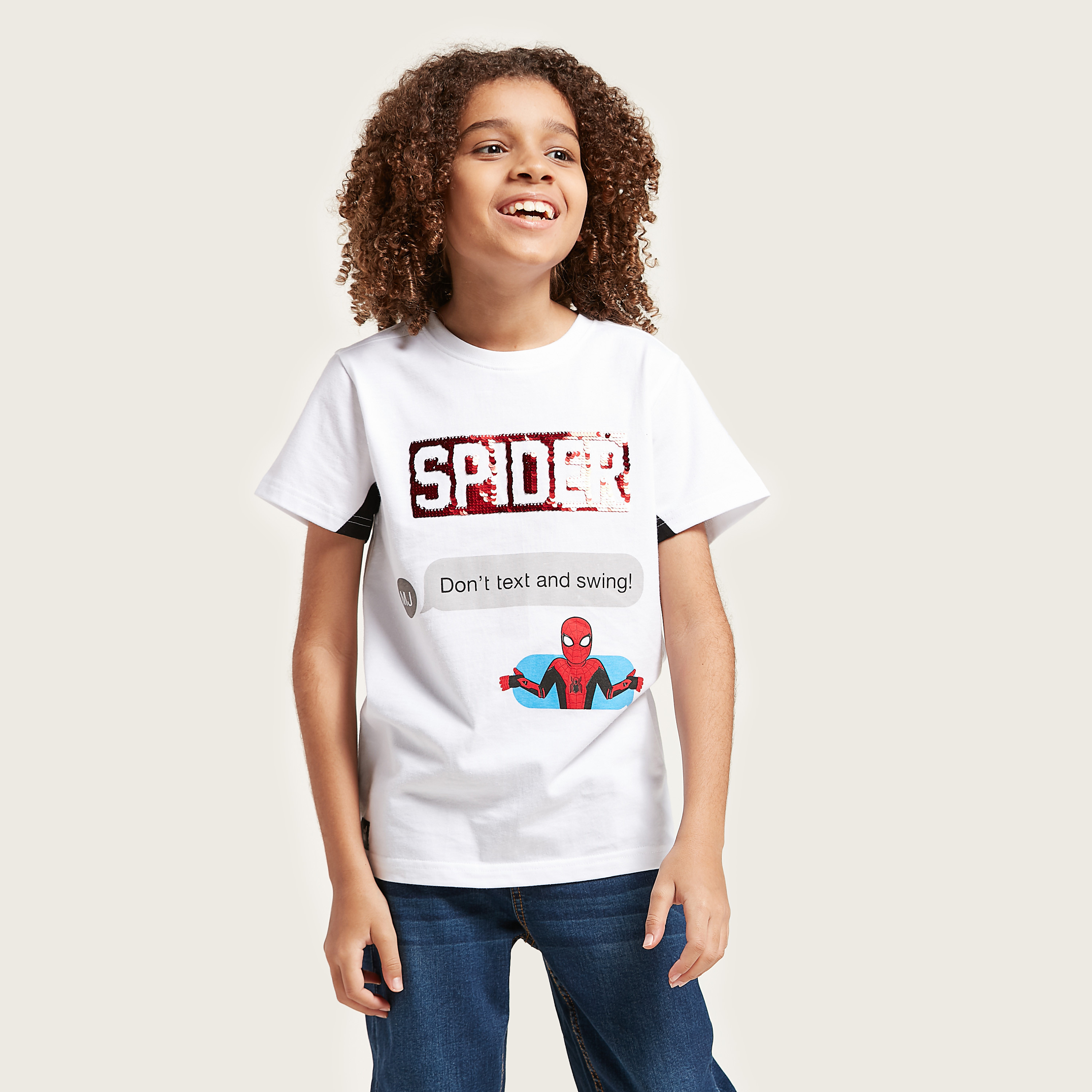 Spider-Man Graphic Print T-Shirt with Sequin Detail-boys-clothing-tshirtsandpolos-image-3