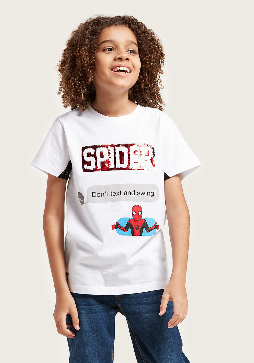 Spider-Man Graphic Print T-shirt with Sequin Detail-T Shirts-image-2