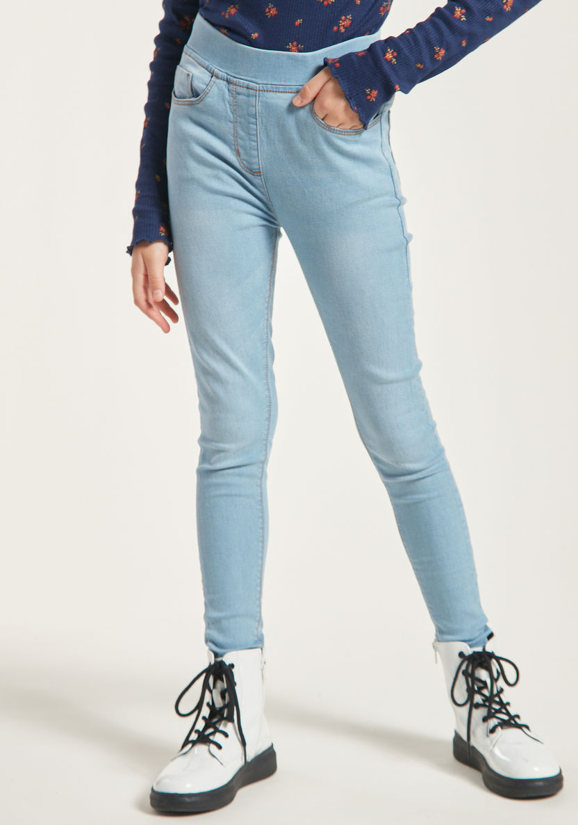 Juniors Girls’ Blue Slim Fit Jeggings-Jeans and Jeggings-image-1