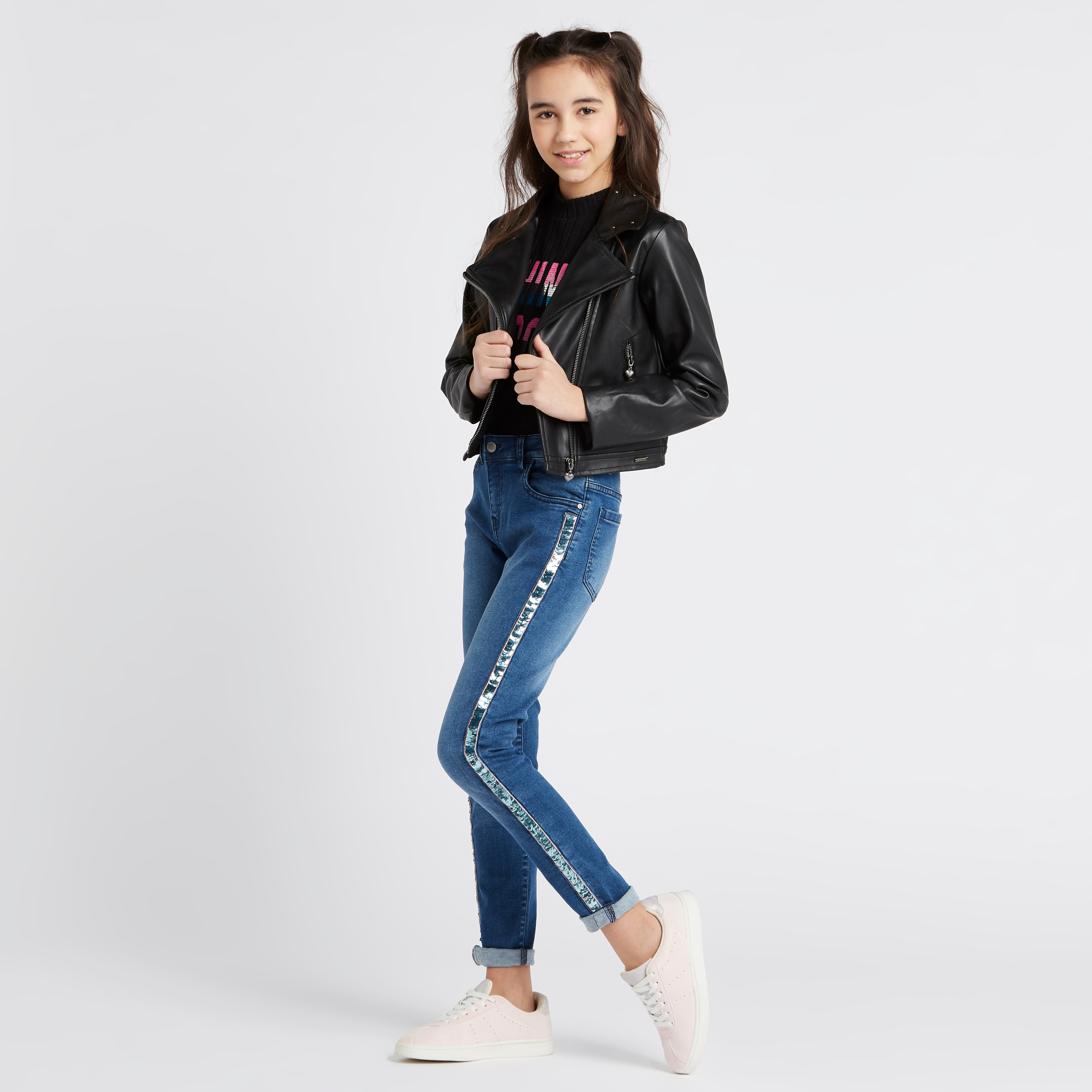 Lee Cooper Biker Jacket with Long Sleeves and Asymmetric Zipper-girls-clothing-winterwear-jacketsandcoats-image-2