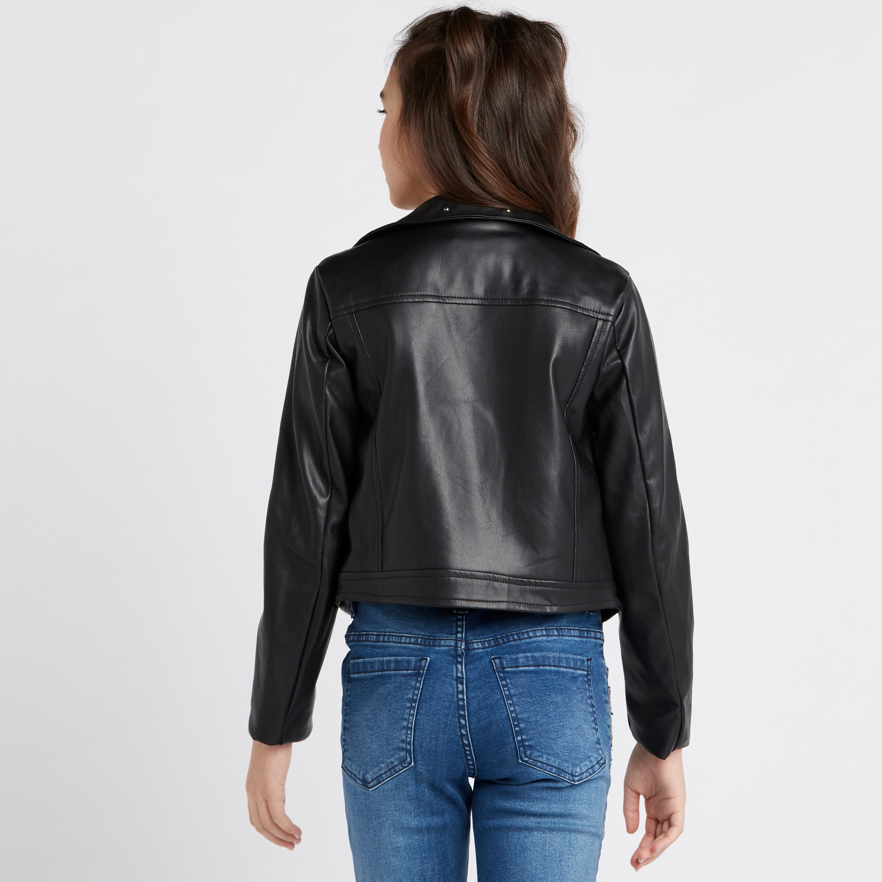 Lee Cooper Biker Jacket with Long Sleeves and Asymmetric Zipper-girls-clothing-winterwear-jacketsandcoats-image-4