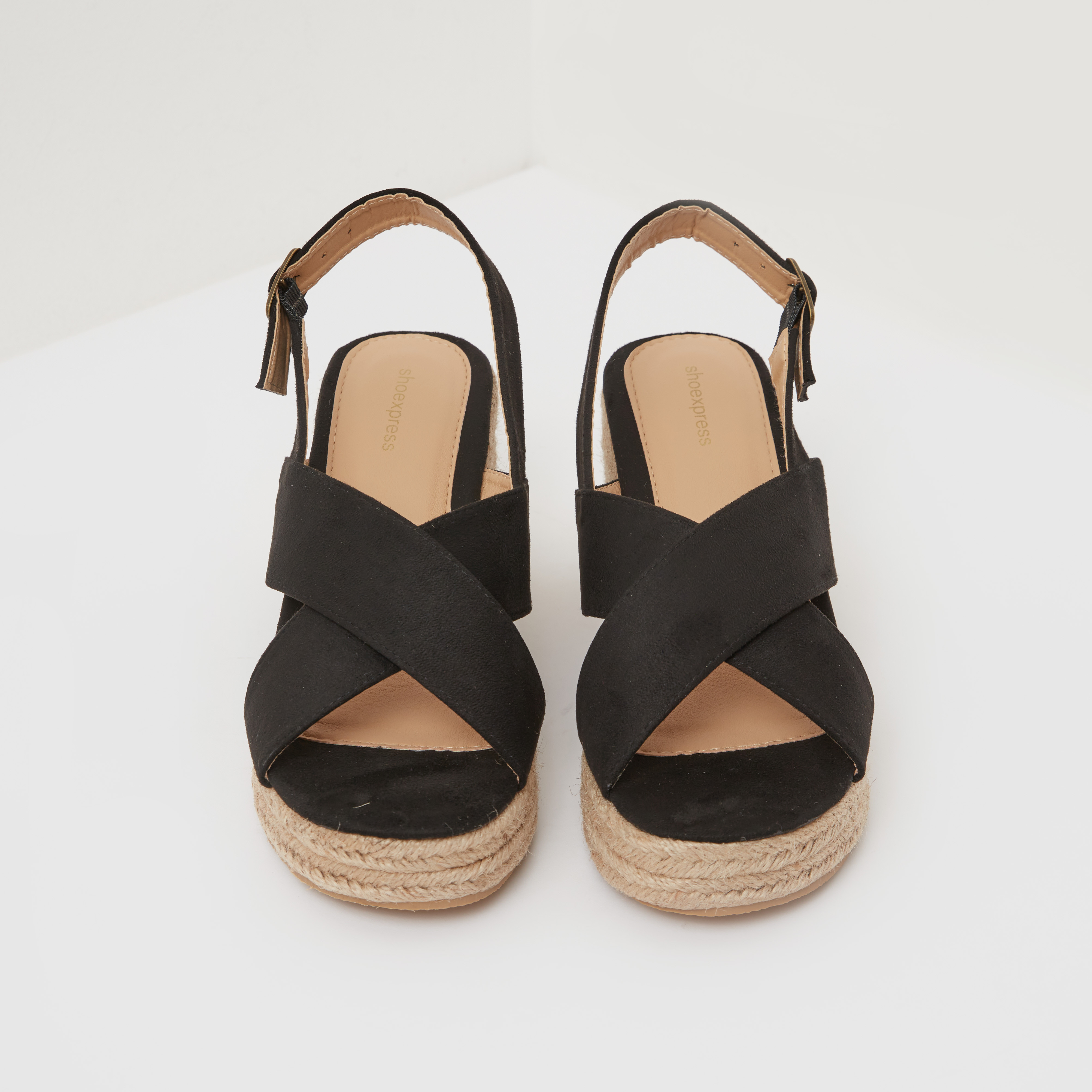 Cross Strap Espadrille Sandals with Block Heels and Buckle Closure