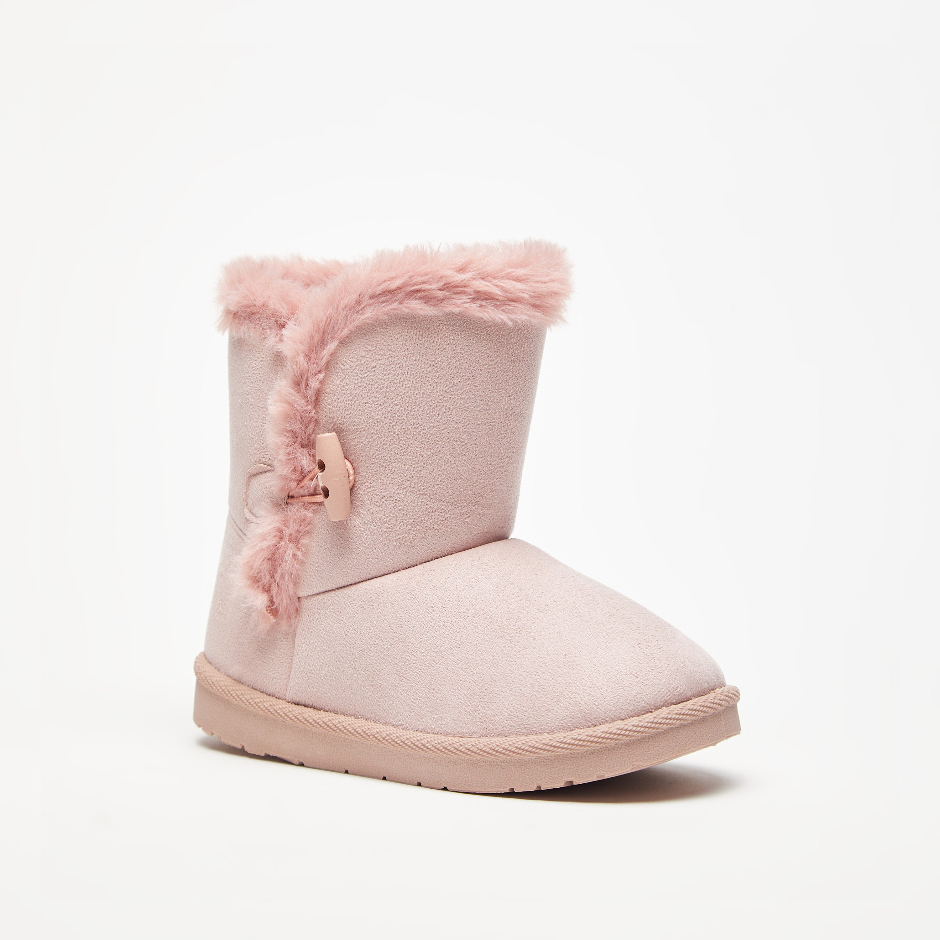 Solid Slip-On Ankle Boots with Plush Detail-girls-shoes-boots-image-1