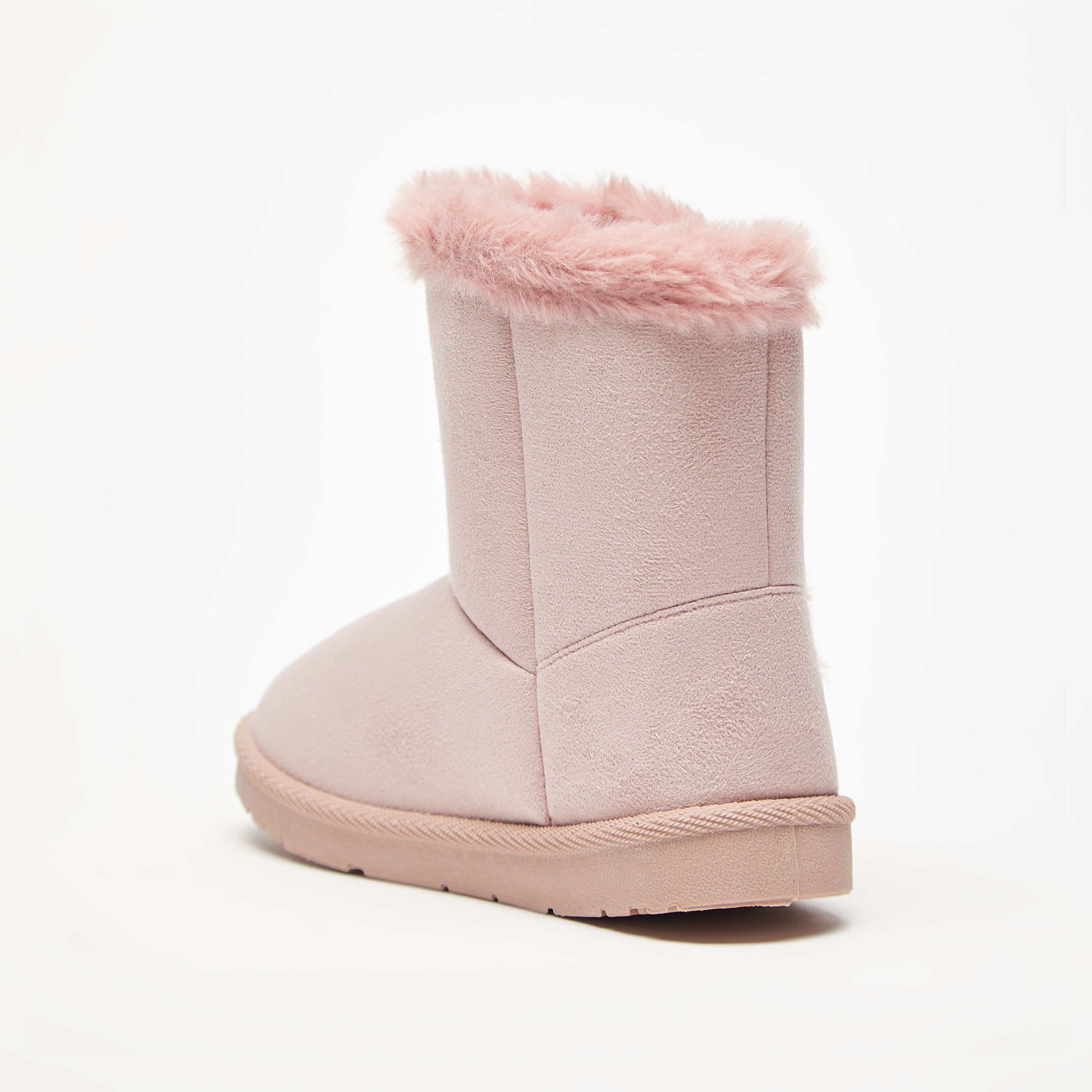 Solid Slip-On Ankle Boots with Plush Detail-girls-shoes-boots-image-2