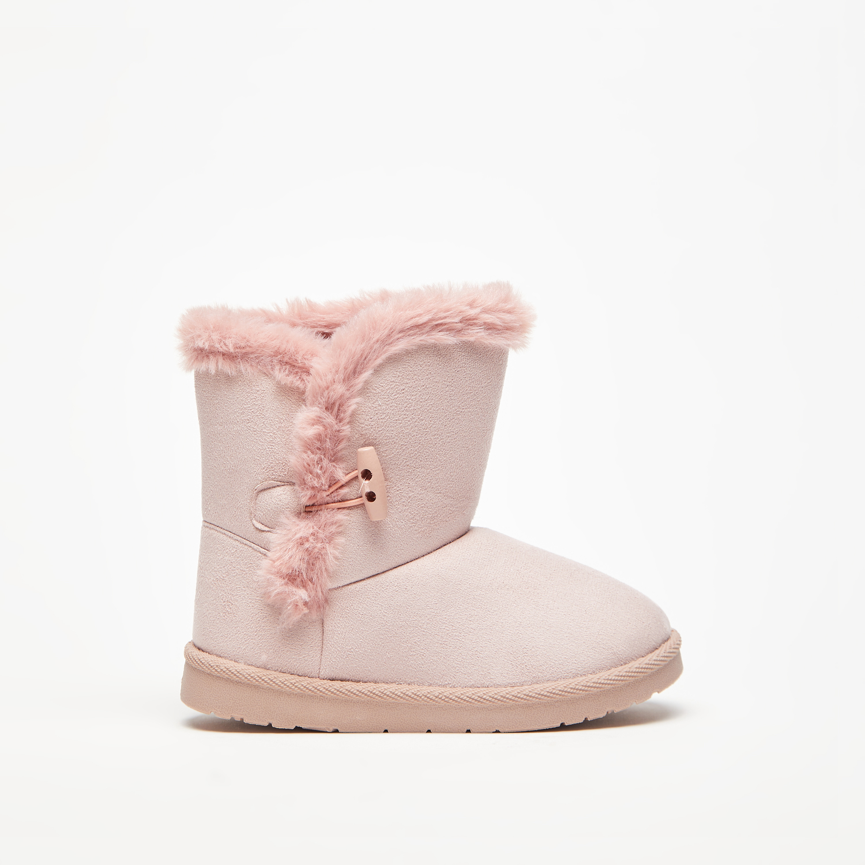 Solid Slip-On Ankle Boots with Plush Detail-girls-shoes-boots-image-3